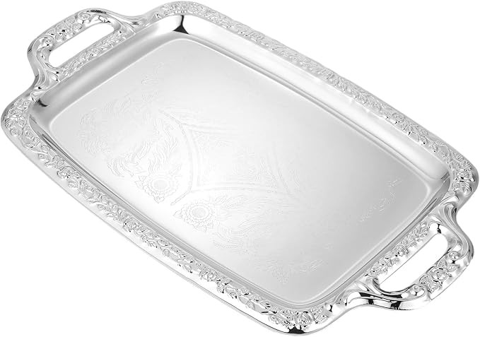 Silver Metal Serving Tray with Handle, Rectangular Storage Plate for Kitchen and Living Room, Foo... | Shop.app