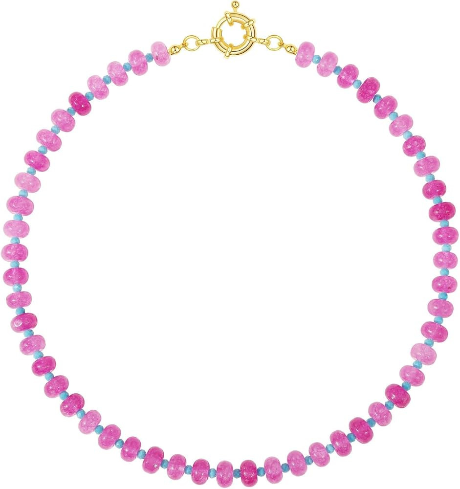 KELORIS PATH Beaded Gemstone Necklaces for Women, Boho Colorful Bead Choker Necklace, Natural Sto... | Amazon (US)