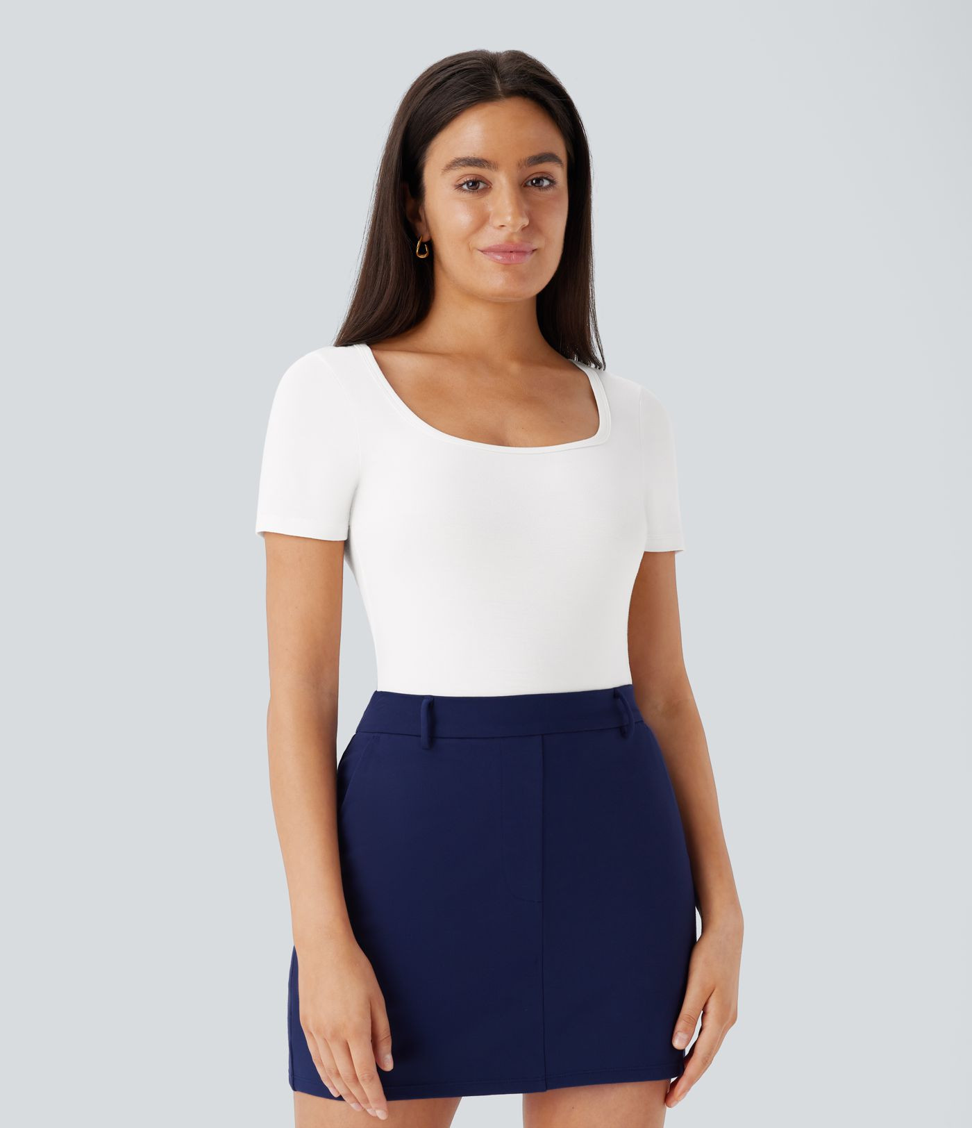 Women\u2019s U Neck Short Sleeve Snap Skinny Work Bodysuit - Halara | HALARA