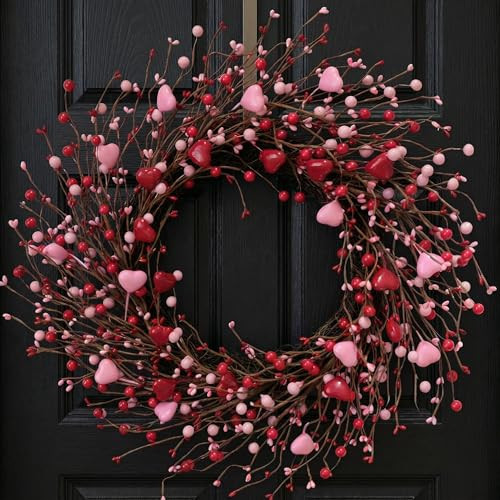 Egolot 20 Inch Valentine Heart Berries Wreath for Front Door, Pink Valentine’s Day Wreath for Indoor Outdoor, Valentine Heart Wreaths for Wedding Doors Windows Walls | Amazon (US)