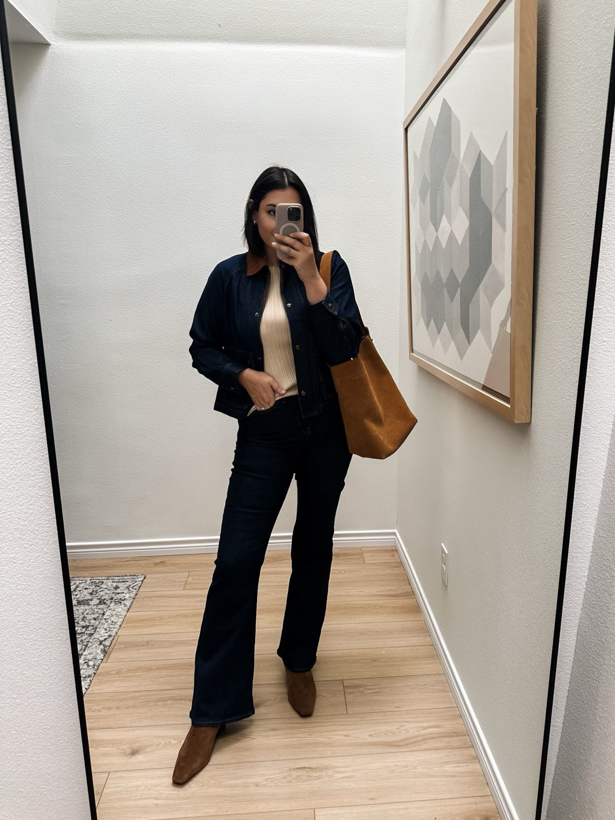 I'm in the medium of the jacket. I'm in the 29 of the jeans. 

 