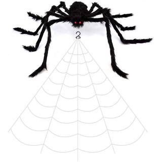 59 in. Halloween Giant Spider with 200 in. Triangular Huge Spider Web for Yard, Parties and Haunted House | The Home Depot