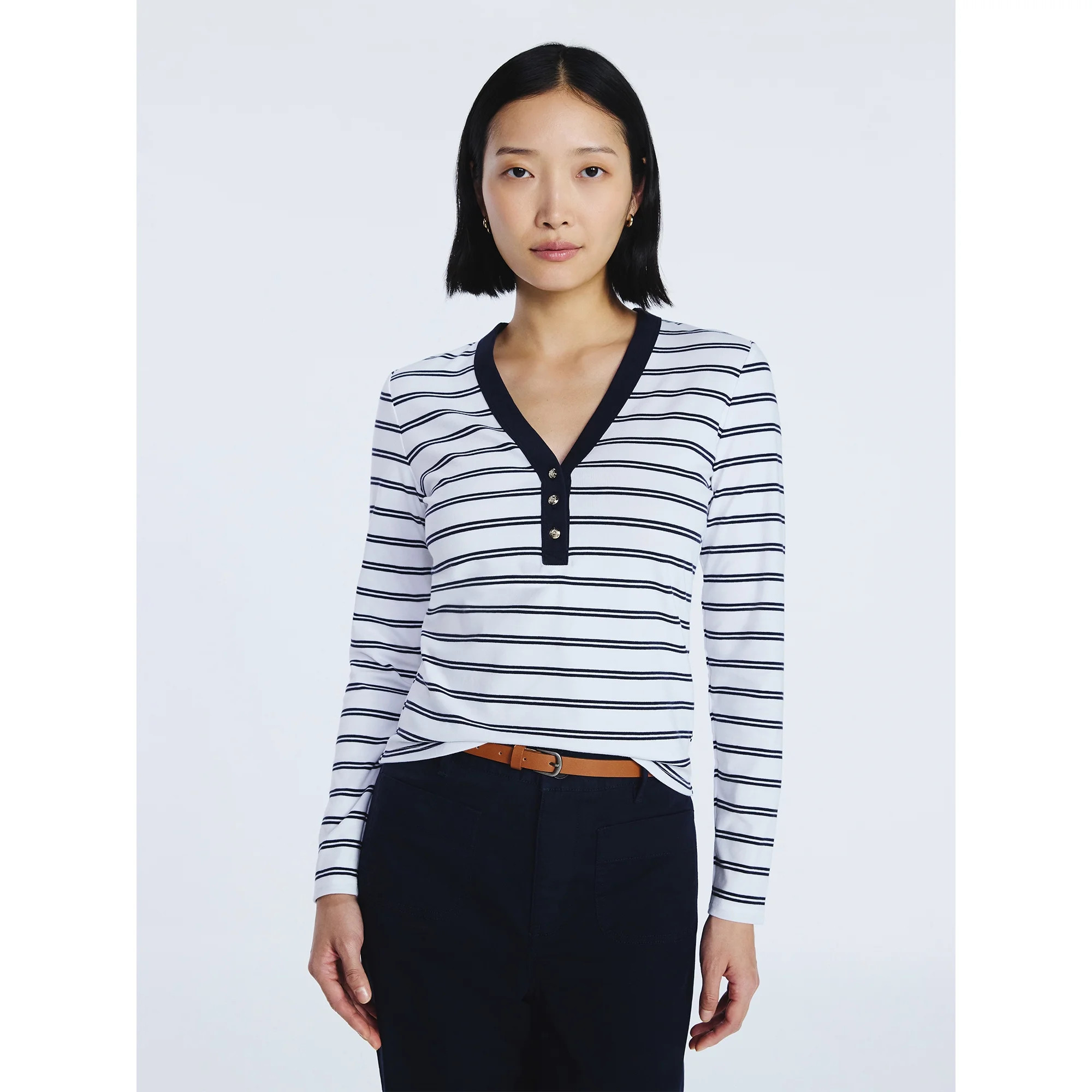 Free Assembly Women's V-Neck Henley with Long Sleeves, Sizes XS-XXL | Walmart (US)