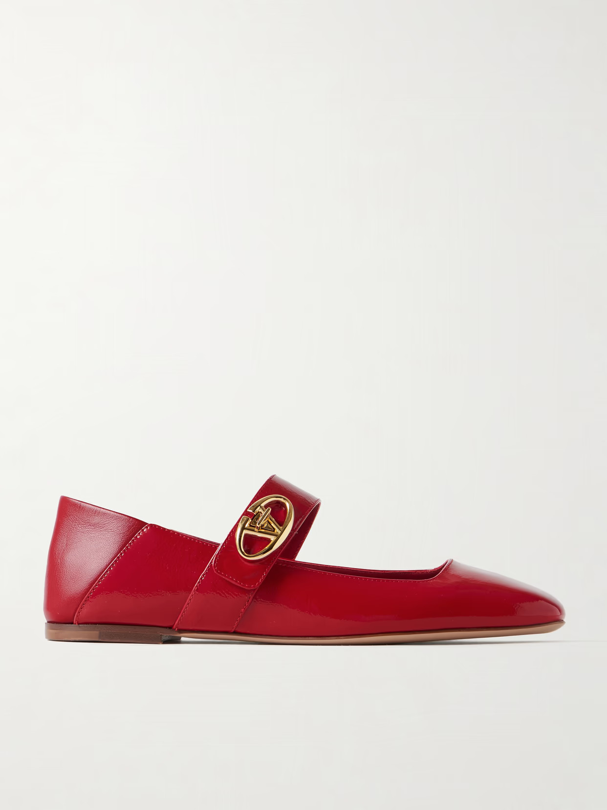 Valentino Garavani - Vlogo Locker Crinkled Patent-leather Ballet Flats - Red | NET-A-PORTER (US)
