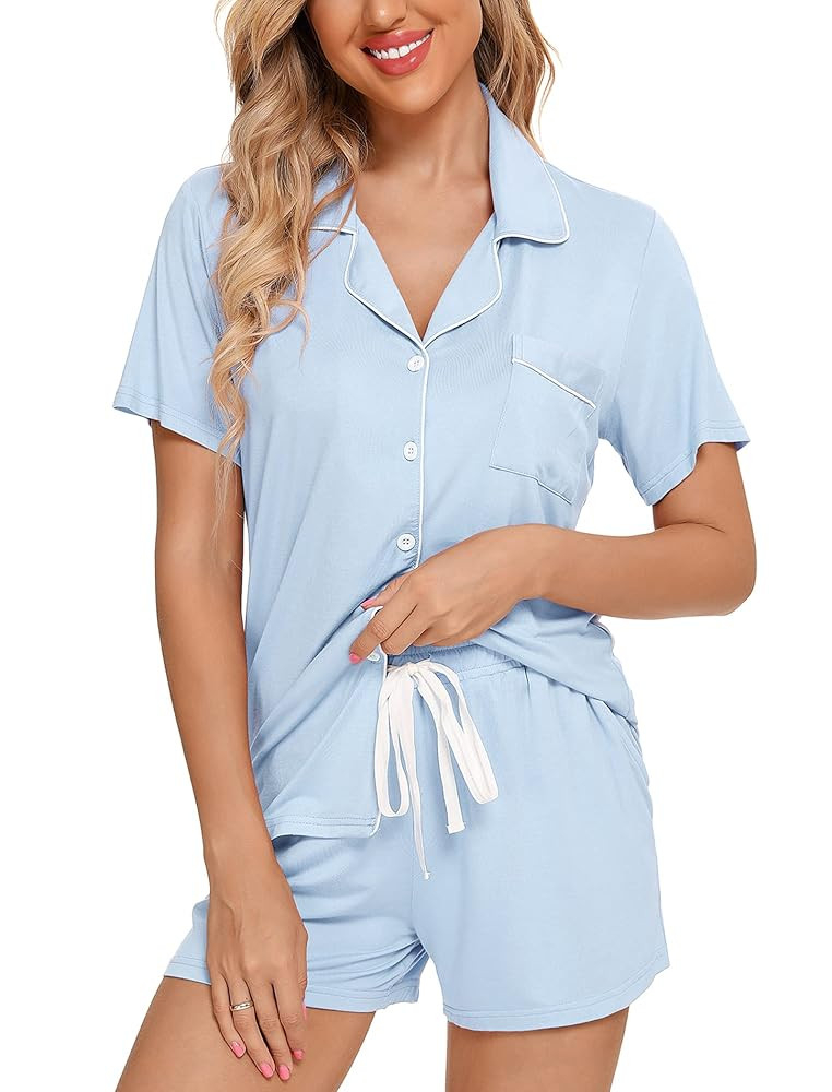 Leikar Womens Button Down Pajama Sets Bride Pajamas Sets Sleepwear Shorts Lounge Set | Amazon (US)