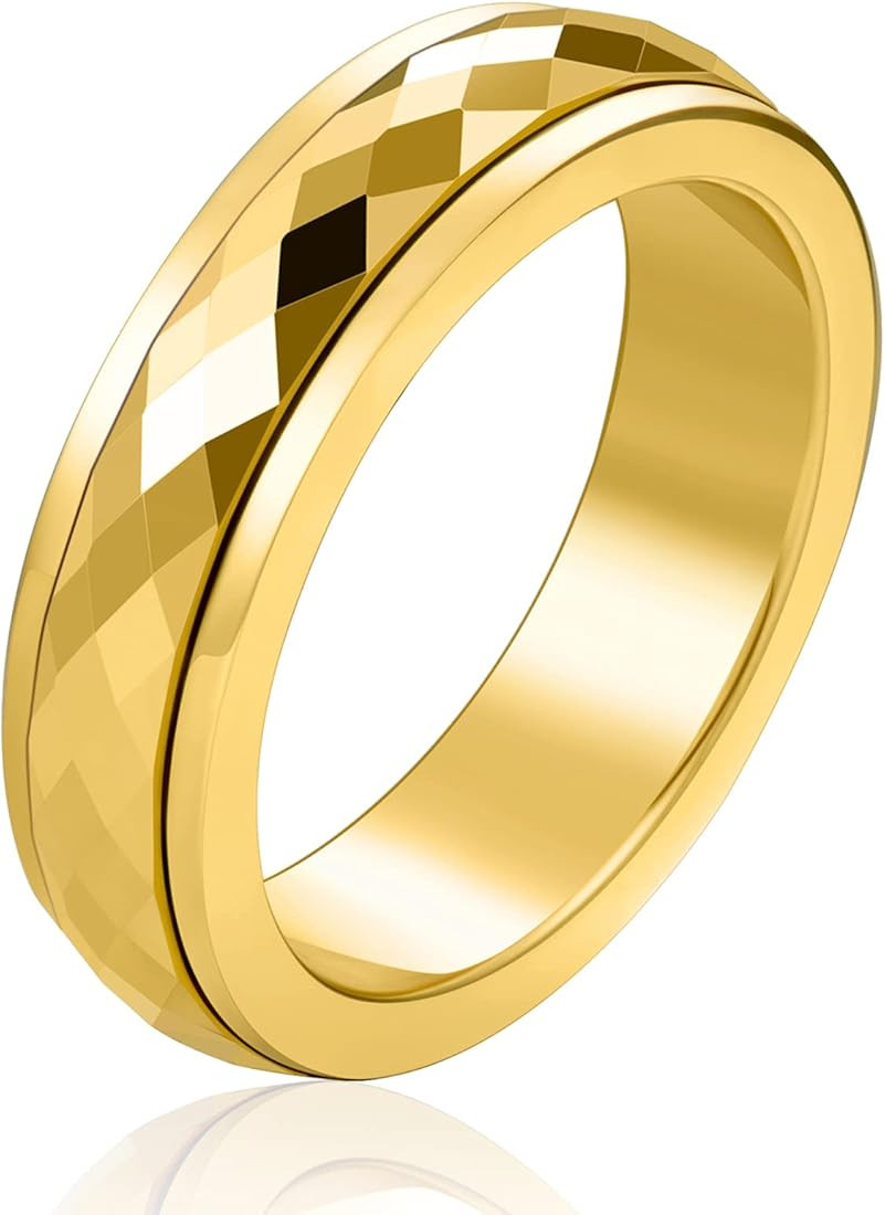 Amazon.com: Kainier 14K Gold Filled Lucky Rings Faceted Edge Dome Polished Multi-Faceted Bands Sp... | Amazon (US)
