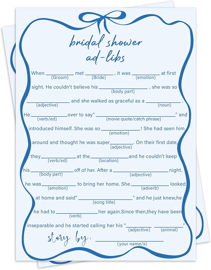 Blue Bow Bridal Shower Games for 30 Guests - Bridal Shower Ad-Libs, Wedding Games Cards for Bride... | Amazon (US)