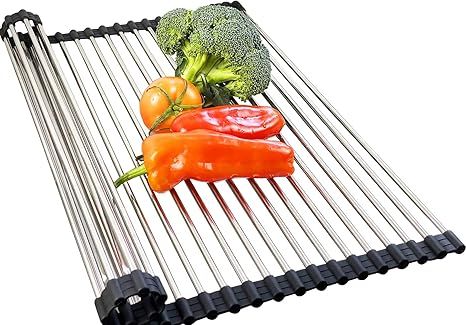 Stainless Steel Roll-up Drying Rack Over The Sink Rack 17.5"x13" | Amazon (US)
