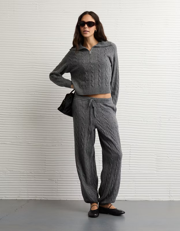 AE High-Waisted Cable Knit Jogger | American Eagle Outfitters (US & CA)