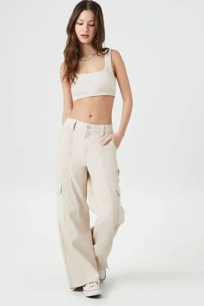 Corduroy-Panel Straight-Leg Utility Pants | Forever 21