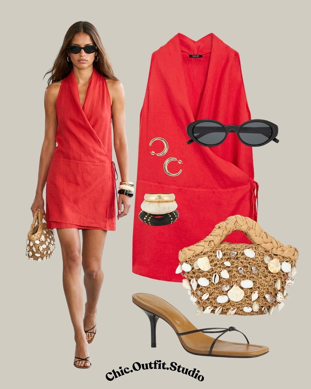 Red Wrap Halter Mini Dress

✨A vibrant red wrap halter mini dress creates a confident, statement-making summer look that's equal parts elegant and effortless. Styled with black strappy heels, a shell-embellished woven tote, gold jewelry, and sleek sunglasses, this outfit is perfect for beach clubs, sunset dinners, vacation evenings, summer parties, rooftop cocktails, or date nights. The bold red hue paired with natural woven textures delivers a chic Mediterranean-inspired summer aesthetic.

✨Tags: red wrap mini dress, halter mini dress outfit, red vacation dress, summer date night outfit, beach club outfit women, European summer style, resort wear women, elegant vacation outfit, summer cocktail outfit, Mediterranean style outfit, woven bag outfit, chic summer fashion

#LTKkleider #LTKsummer #LTKshoes