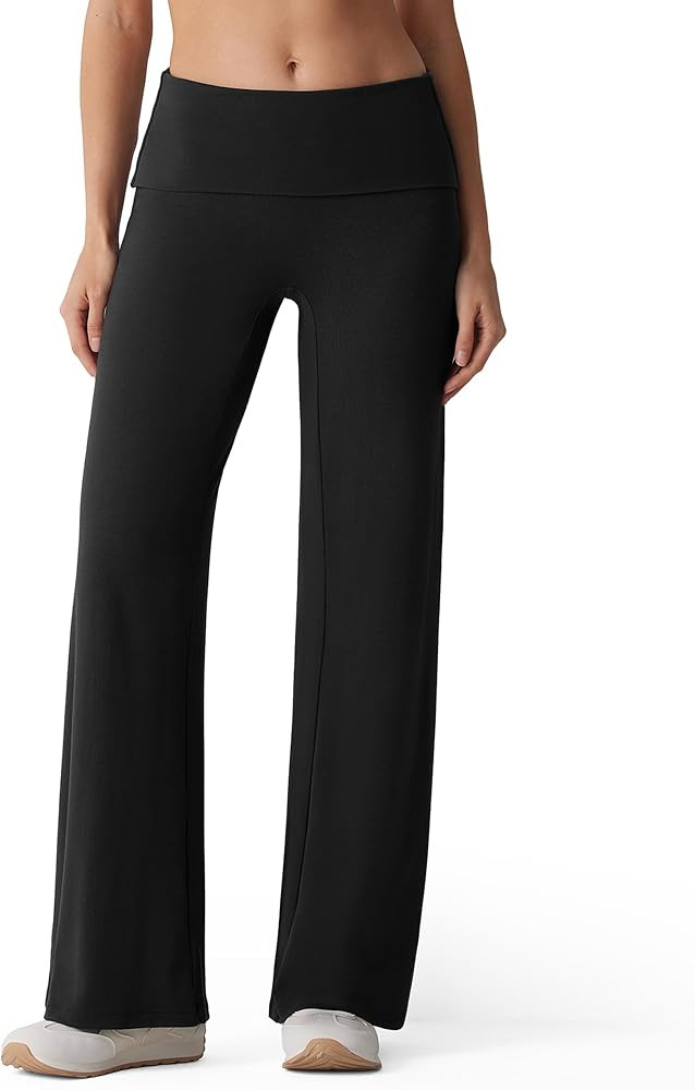 MOOSLOVER Women Fold Over Leggings Wide Leg Stretch Yoga Pants Comfy Loose Casual Lounge Pants | Amazon (US)