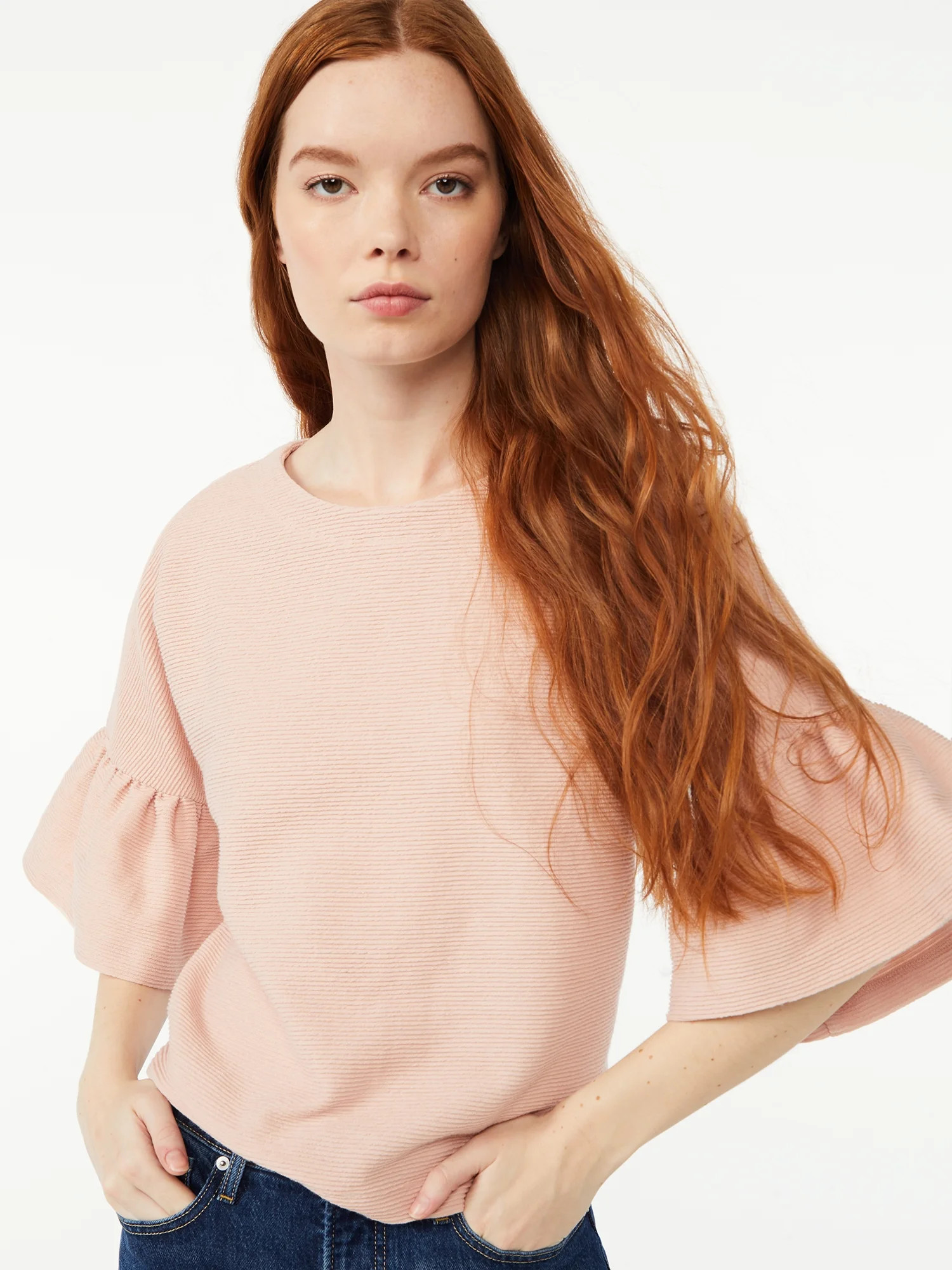 Free Assembly Women's Ruffle Ottoman Top with Dolman Sleeves | Walmart (US)
