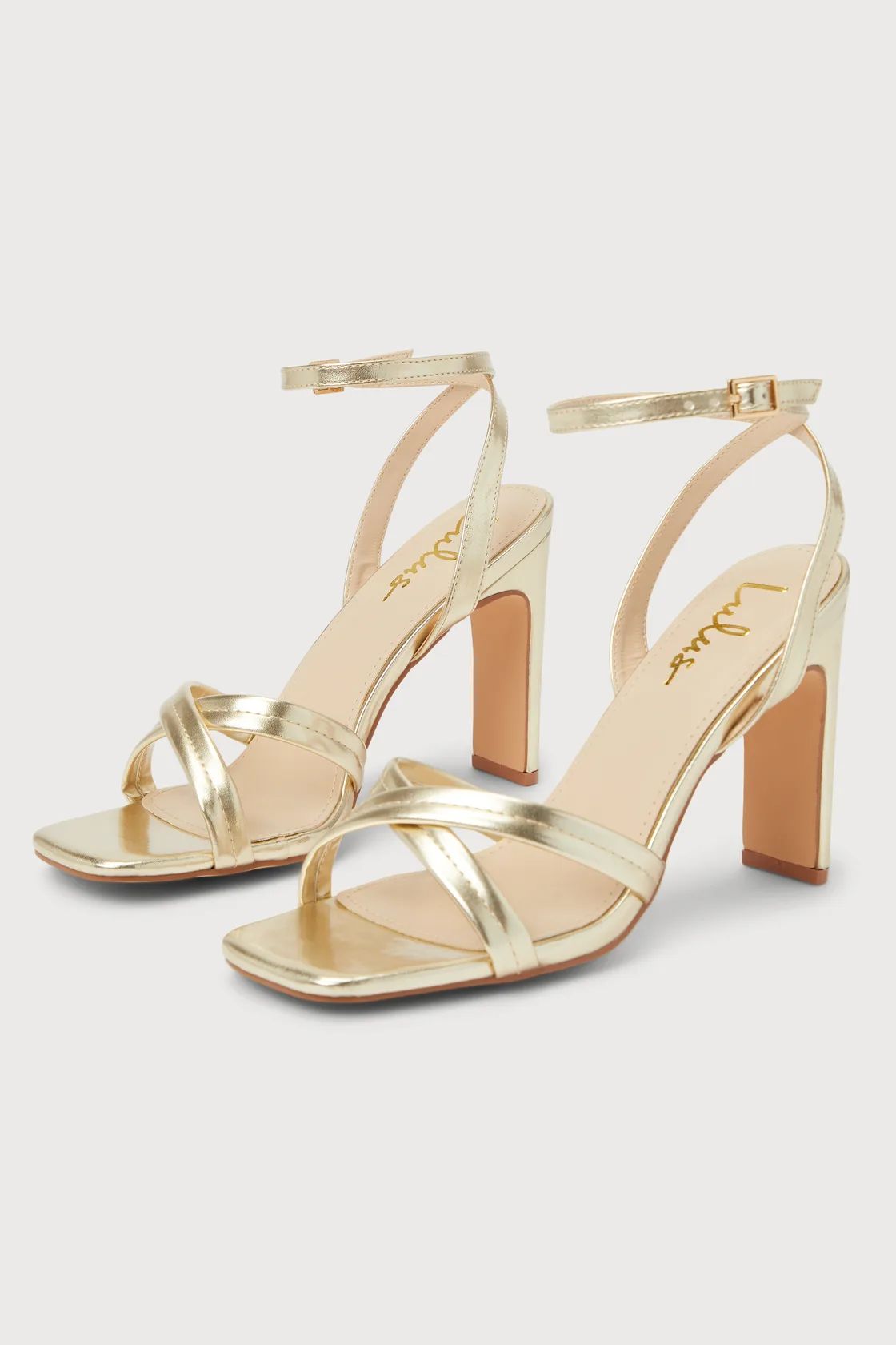 Milanii Gold Square Toe Ankle Strap High Heel Sandals | Lulus