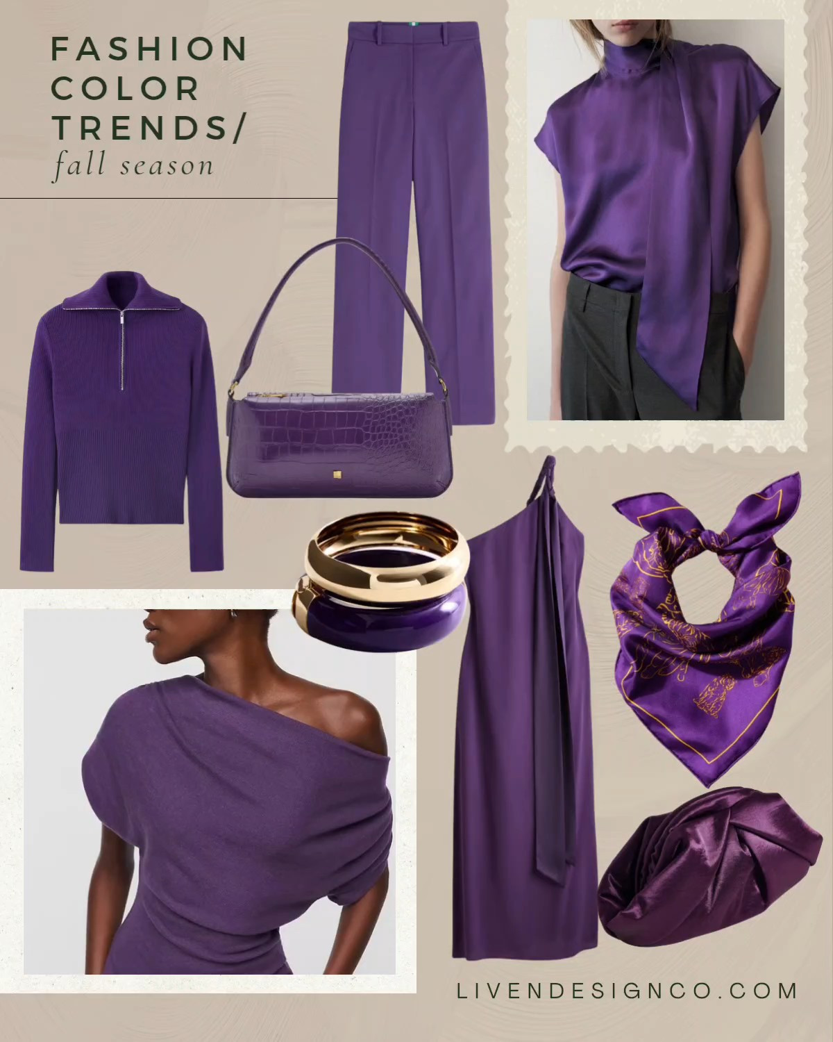 Fall fashion. Purple fashion. Violet. Grape. Purple scarf. Purple dress. Scarf dress. Purple handbag. Purple trousers. Purple pants. Purple silk top. Asymmetrical top 

#LTKSeasonal #LTKSaleAlert