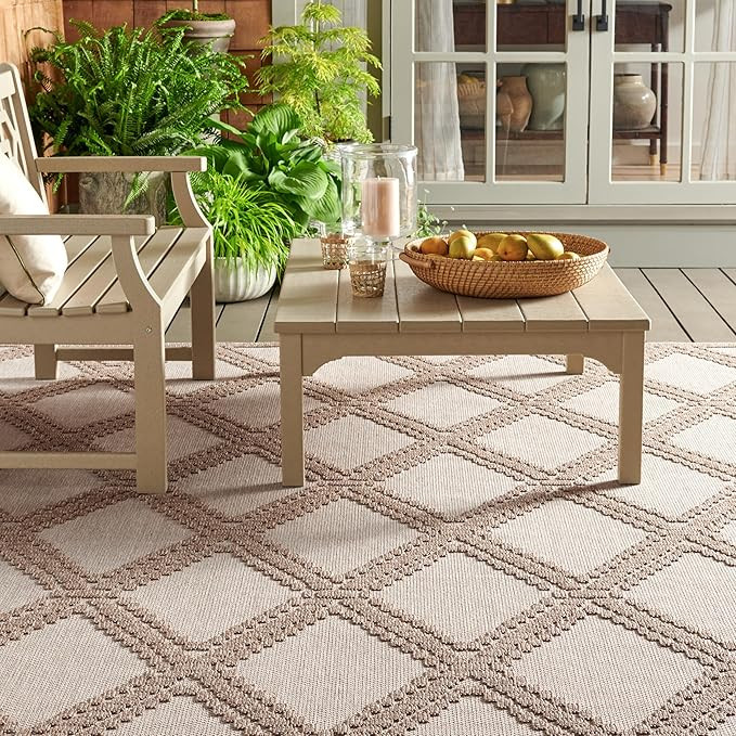 Martha Stewart x SAFAVIEH Outdoor Area Rug Collection - 9' x 12', Beige & Brown, Weather Resistan... | Amazon (US)