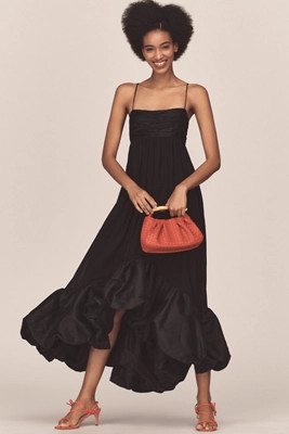 Maeve Square-Neck Babydoll Ruffle-Hem Maxi Dress | Anthropologie (US)