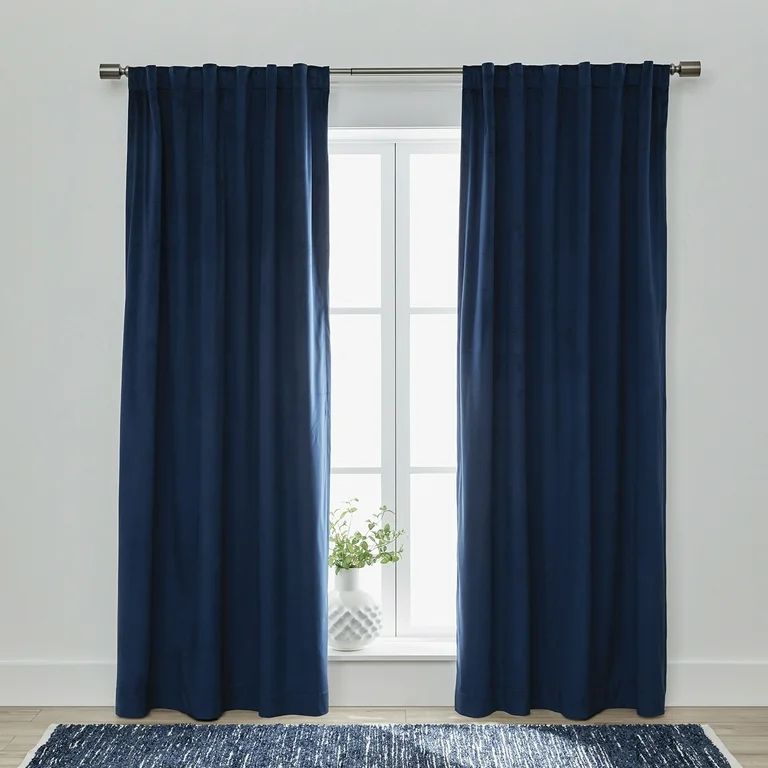 Better Homes & Gardens Navy Blue Velvet Rod Pocket 100% Blackout Curtain, 52" x 95" - Walmart.com | Walmart (US)