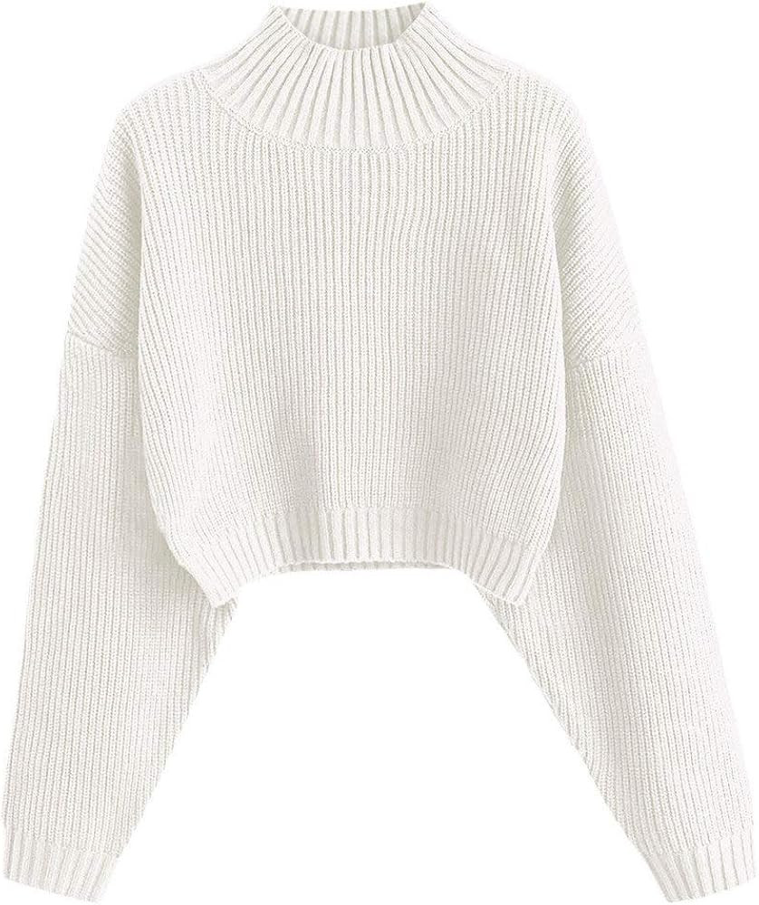 ZAFUL Women's Drop Shoulder Plain Knitted Cropped Sweater Pullover Solid Long Sleeve Loose Fit C... | Amazon (US)