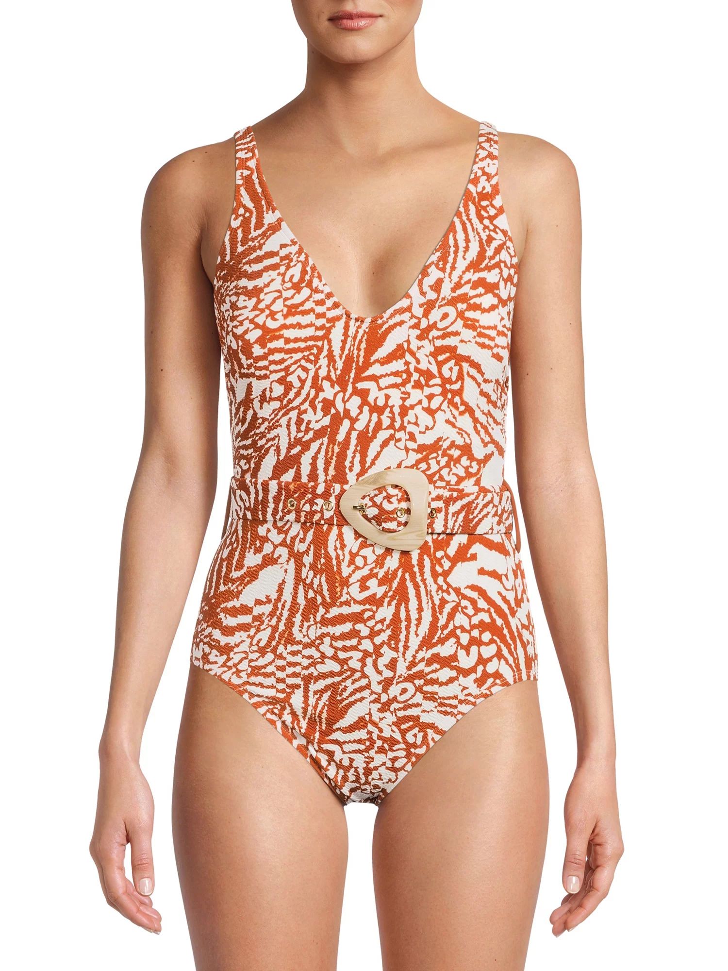 Time and Tru Women's Animal Crinkle One Piece Swimsuit | Walmart (US)