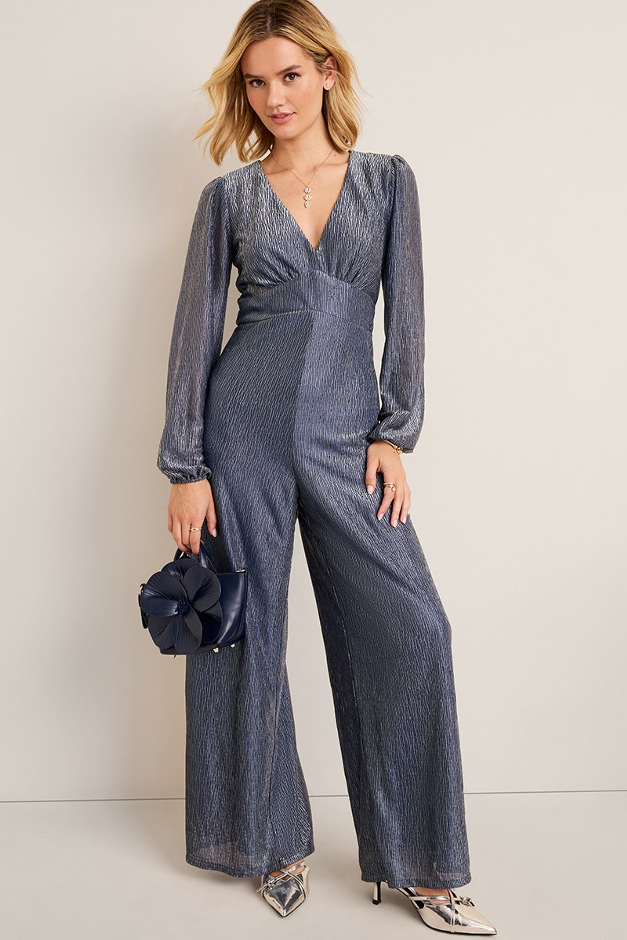 Kelly Long Sleeve Shimmer Jumpsuit | Francesca's
