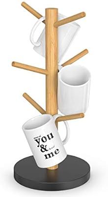 Coffee Mug Tree, Bamboo Coffee Mug Rack Cup Holders for Counter with 6 Hooks | Amazon (US)