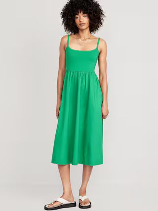 Fit & Flare Mixed Fabric Midi Cami Dress for Women | Old Navy (US)