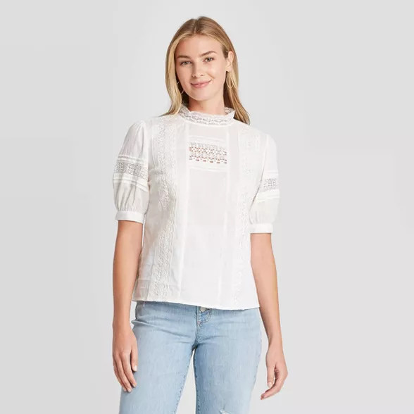 Women's Puff Elbow Sleeve Eyelet Blouse - Universal Thread™ | Target