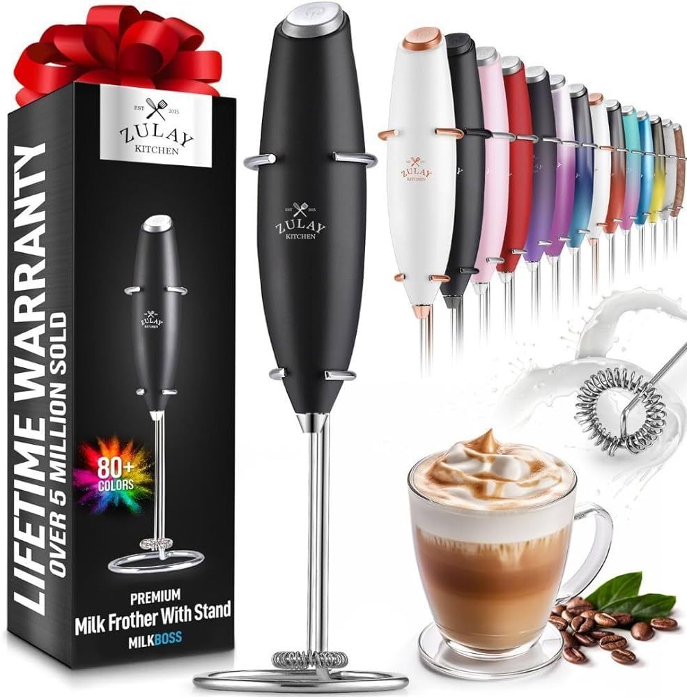 Zulay Kitchen Powerful Milk Frother Handheld Foam Maker for Lattes - Whisk Drink Mixer for Coffee... | Amazon (US)