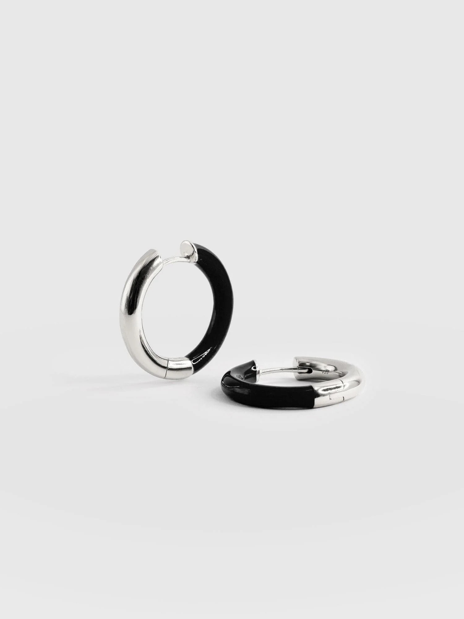 Enamel Hoop Earrings - Silver/Black | Saint + Sofia