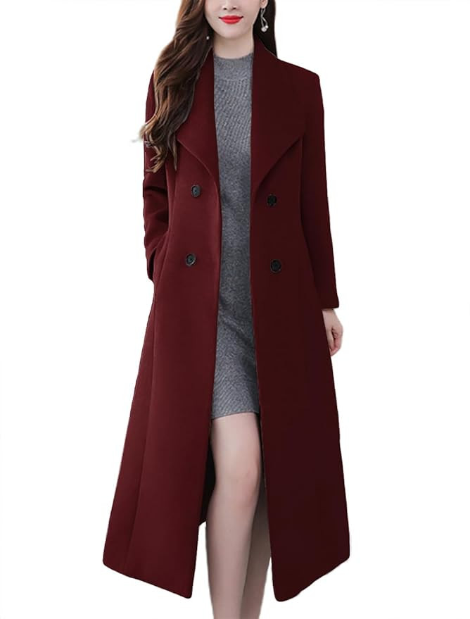 chouyatou Women's Chic Shawl Collar Work Double Breasted Maxi Long Wool Pea Coat | Amazon (US)