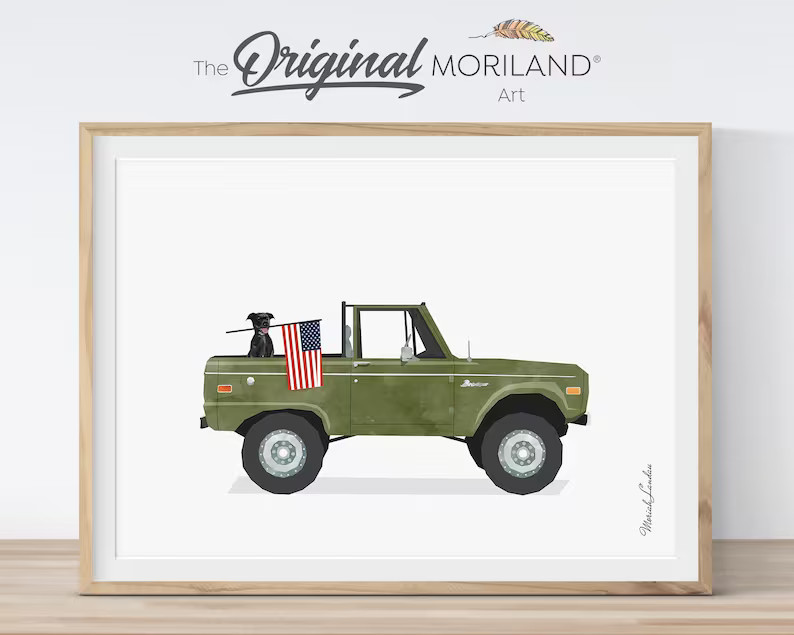 Army Green Truck With Dog and American Flag Print Black - Etsy | Etsy (US)