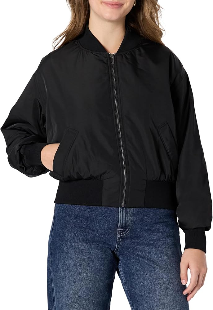 Amazon Essentials Women's Relaxed-Fit Denim Bomber Jacket | Amazon (US)