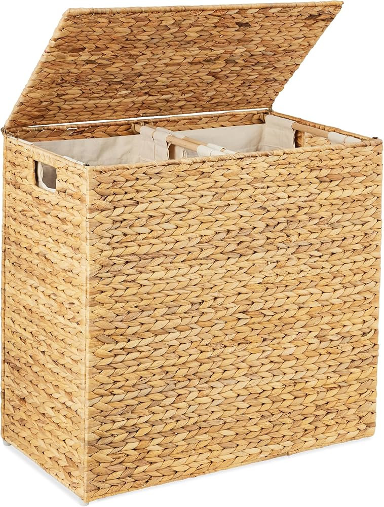 Best Choice Products Large Double Laundry Hamper with Lid, Natural Handwoven Water Hyacinth, 2 Se... | Amazon (US)