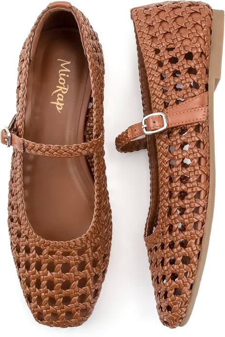 Woven Ballet Flats Shoes for Women Square Toe Mesh Mary Jane Flat with Adjustable Strap, Dressy, ... | Amazon (US)