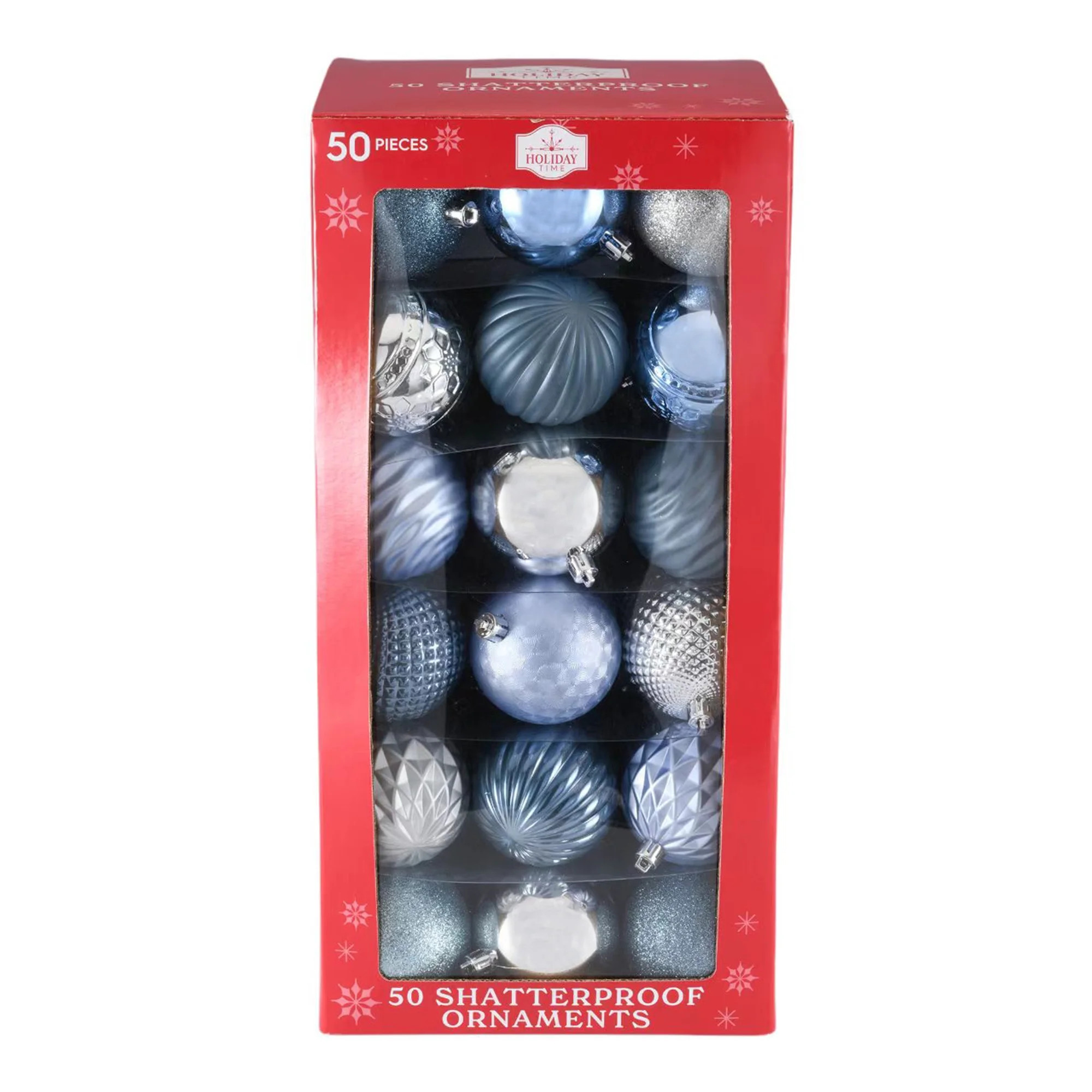 50-Count Silver/Blue/Slate Blue Shatterproof Ball Christmas Ornaments, 2.75 in, by Holiday Time | Walmart (US)
