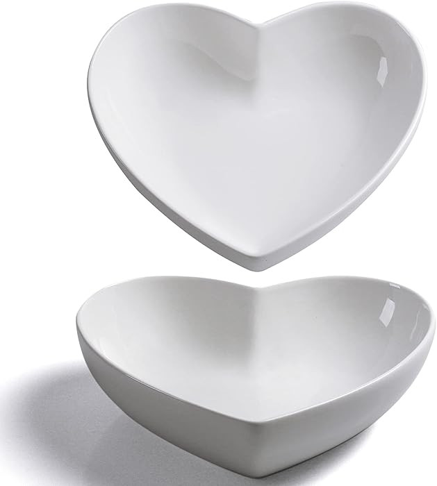 2 pcs Porcelain Big Heart-shaped Bowls White Deep Heart Plates Salad Bowl/Fruit Bowl for Desserts... | Amazon (US)