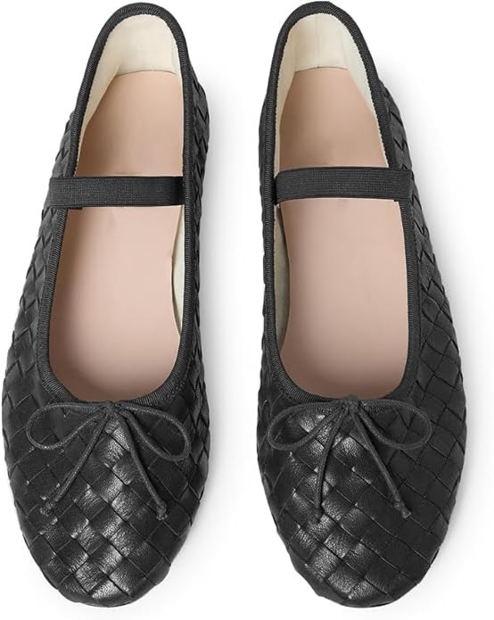 Womens Woven Ballet Flats with Bow Round Toe Slip on Mary Jane Flats Ladies Fashion Elastic Strap... | Amazon (US)