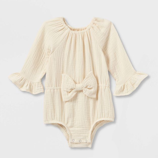 Grayson Collective Baby Girls&#39; Woven Bow Bubble Romper - Cream 6-9M | Target