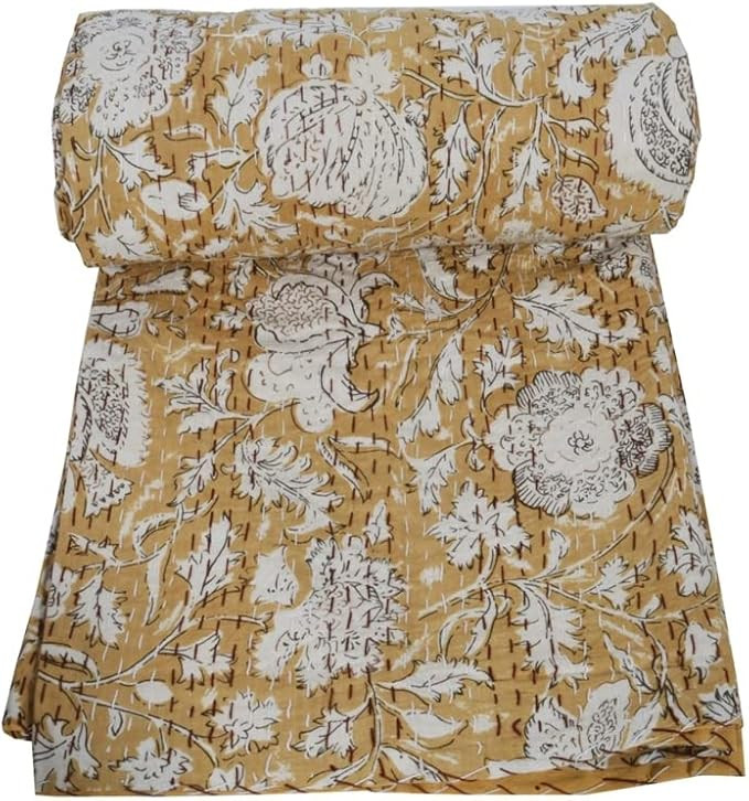 V Vedant Designs Floral Print Beautiful Kantha Quilt Indian Hand Block Kantha Quilt Reversible Co... | Amazon (US)