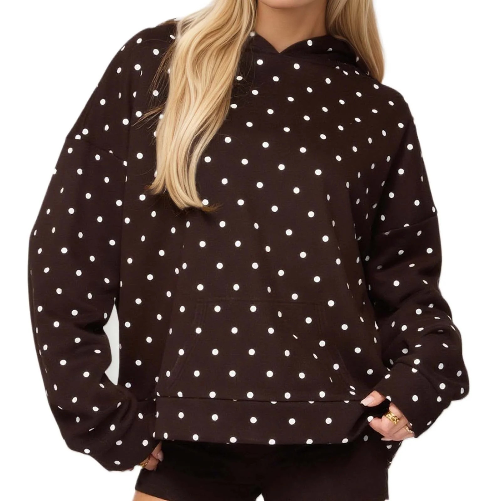 successthop Fleece Hoodies for Women Long Sleeve Top with Pockets Streetwear Polka Dots Trendy Ca... | Walmart (US)