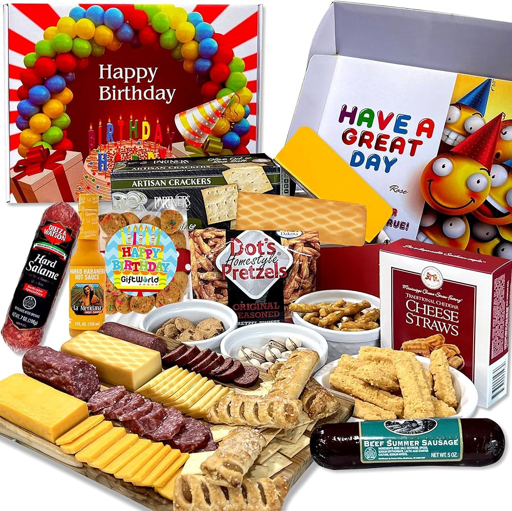 GiftWorld Birthday Meat and Cheese Gift Baskets, Birthday Cheese and Crackers Gift Basket, Birthd... | Amazon (US)