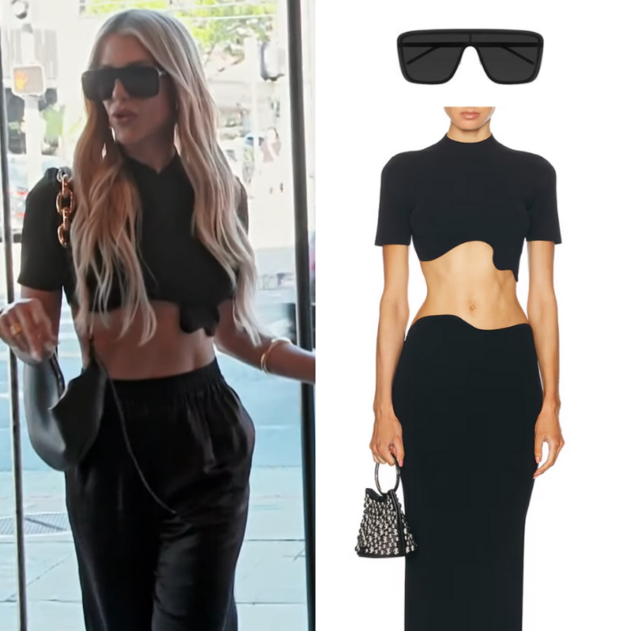 Tracy Tutor’s Black Asymmetric Crop Top + Sunglasses 