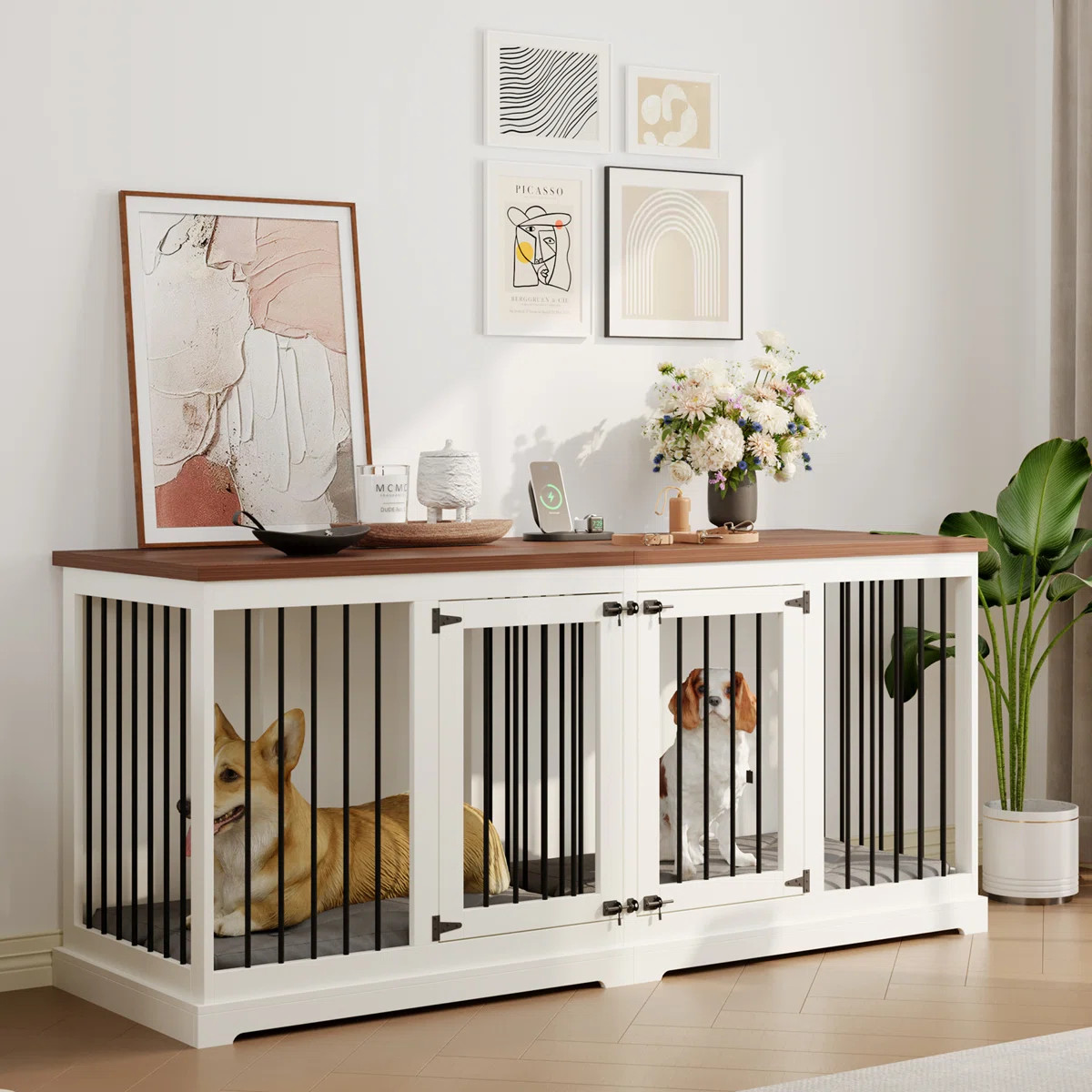 Dog Crate Furniture - Indoor Wooden Dog Kennel Furniture With Room Divider - 71"X23.6"X31.5"H | Wayfair North America