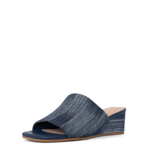 NYDJ Womens Claudine Denim Mule Wedge Sandal,Dark Blue, Size 8.5 | Amazon (US)