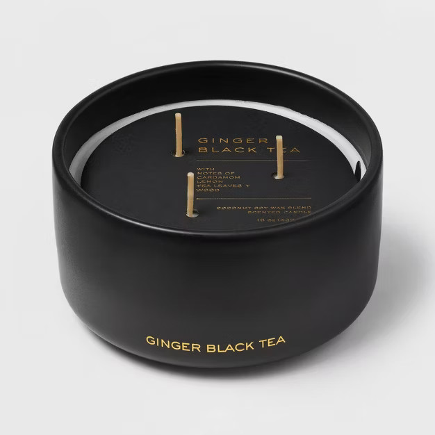 15oz Ceramic Jar 3-Wick Black Label Ginger Black Tea Candle - Threshold™ | Target