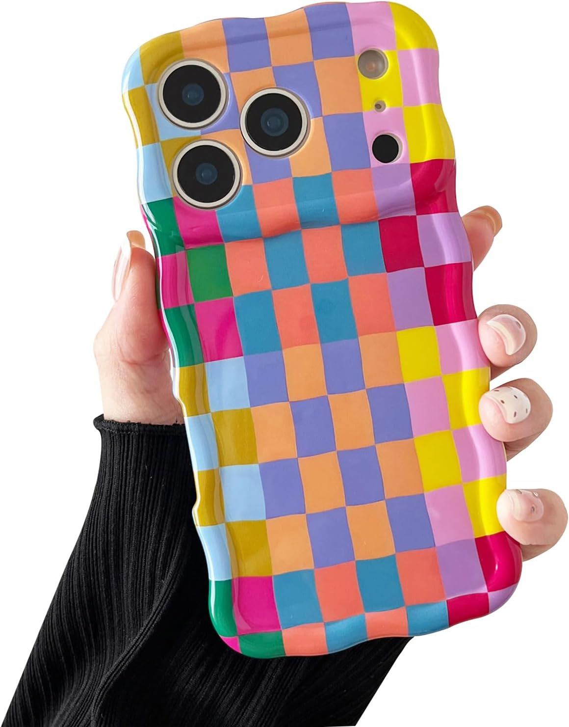 Compatible with iPhone 17 Pro Max Case, Cute Wave Curly Colorful Checkerboard Plaid Pattern Cover for Women, Soft TPU Shockproof Protection Case Compatible for iPhone 17 Pro Max (Colorful 2) | Amazon (US)