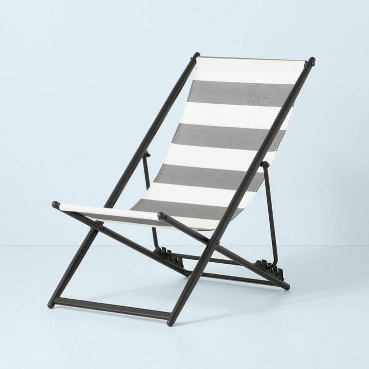 Foldable Outdoor Lounger Chair - Black/White Stripes - Hearth & Hand™ with Magnolia | Target
