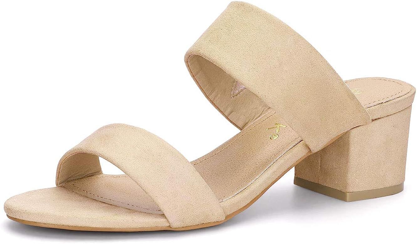 Allegra K Women's Block Heel Dual Straps Slide Sandals | Amazon (US)