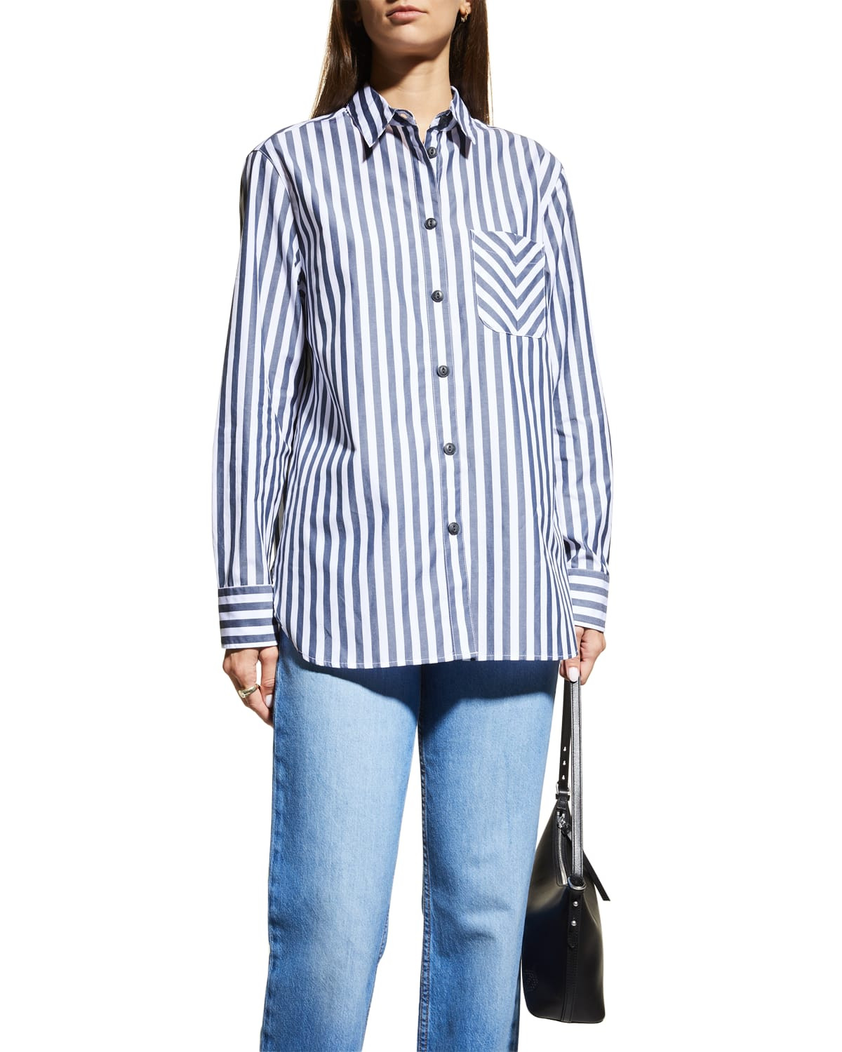 Maxine Wide Stripe Button-Front Shirt | Neiman Marcus